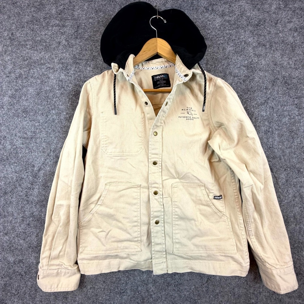 Tony Hawk Hybrid Hoodie Jacket Shacket Mens S Beige Denim Hooded Outdoor Grunge